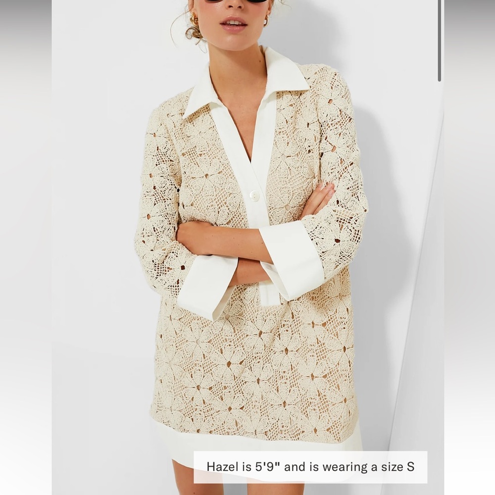 Tuckernuck Cream Crochet Mini Dress with White Trim